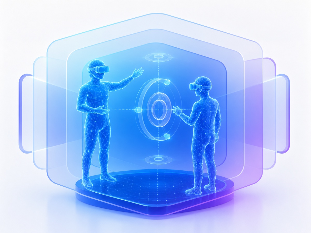 Two wireframe people taking part in a guided immersive training simulation